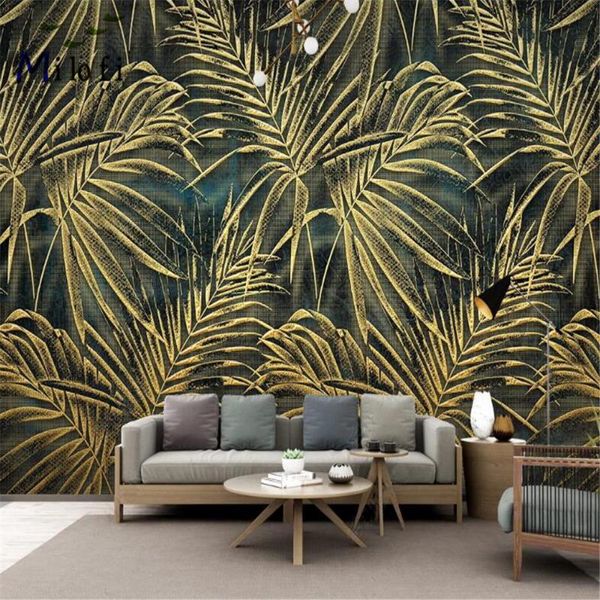 

milofi custom 3d wallpaper mural nordic luxury golden relief tropical plant leaf carving background wall wallpapers