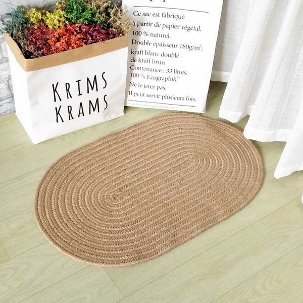 

carpets nordic natural jute rug handmade weave area porch kitchen balcony washroom floor mat oval doormat carpet water washable