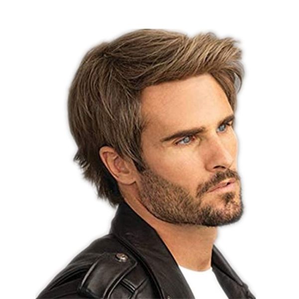 

changing men's women's gradually color short straight men's hair wig rose net high temperature silk, Black