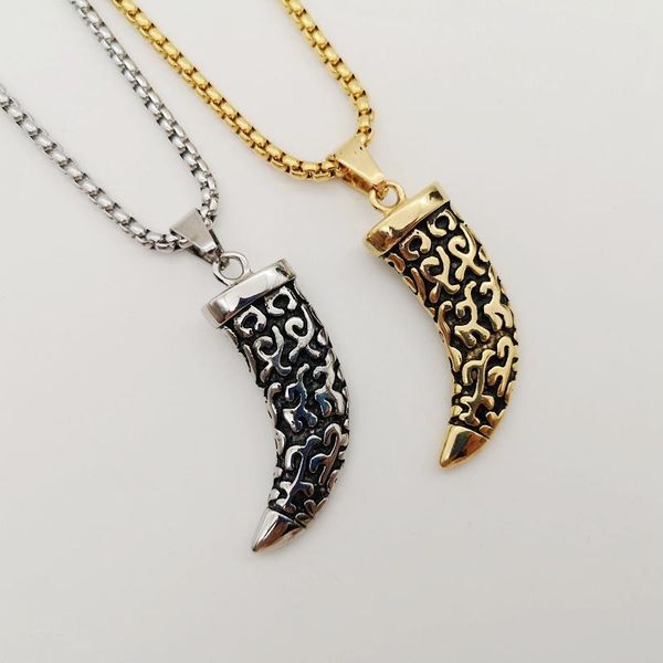 

pendant necklaces tribes decorative wolf tooth necklace vintage gold 316l stainless steel animal for men, Silver