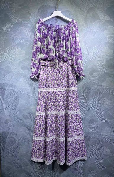 

baroque style two piece dress print shirt + half skirt, White