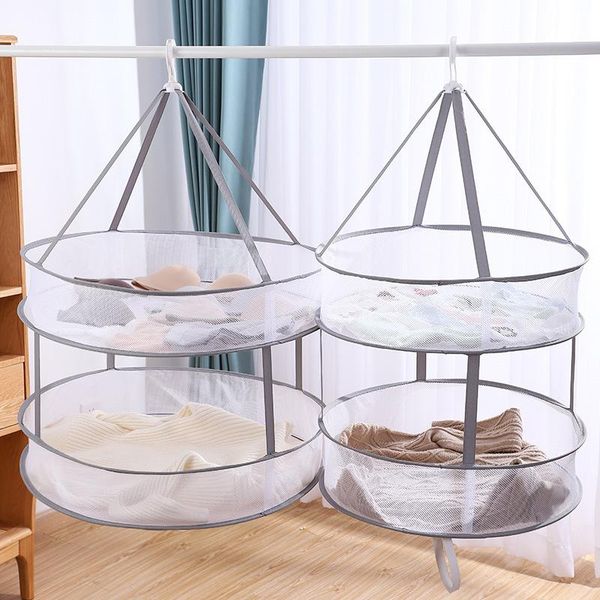 

double-layer clothes drying net mesh hanging flat rack collapsible toys dryer for household socks laundry storage & organization