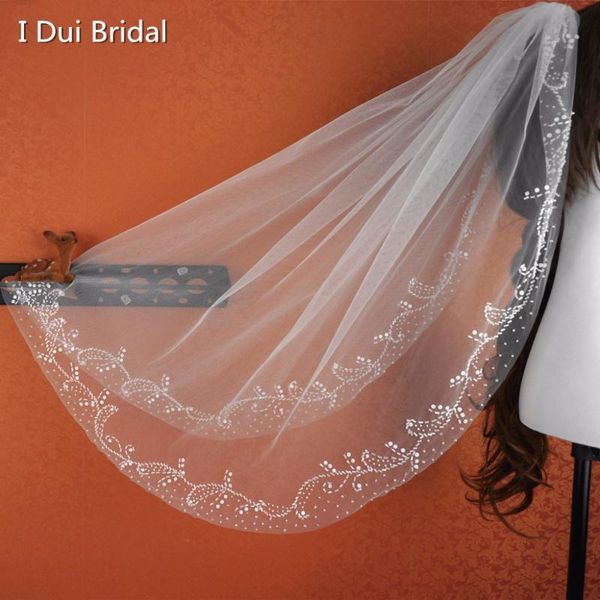 

bridal veils beaded fingertip veil wedding hair accessory one layer with comb 2021 style real po epacket, Black