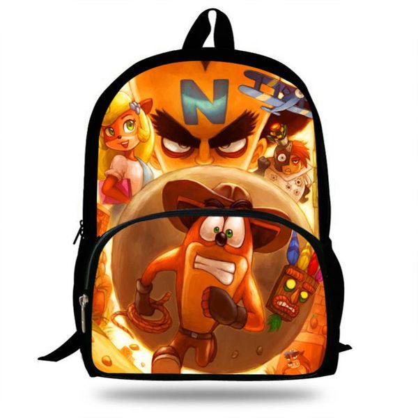 

school bags 16inch kids crash bandicoot 4 print for teenage boys&girls schoolbag solid backpacks student daily bag