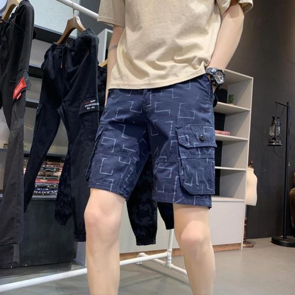 

summer fashion all-matched multi-pockets printing zipper shorts 2021 men pants plus size for male men's wear loose, White;black