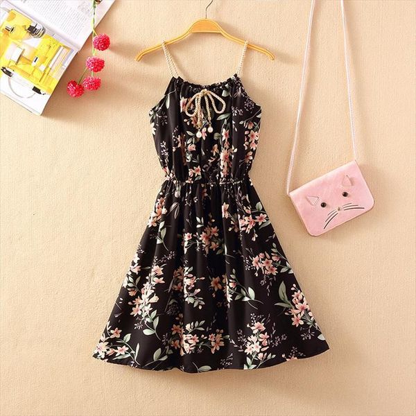 

summer bohemian floral print women dresses strap mini sundress fashion short slip elastic waist sleeveless, Black;gray