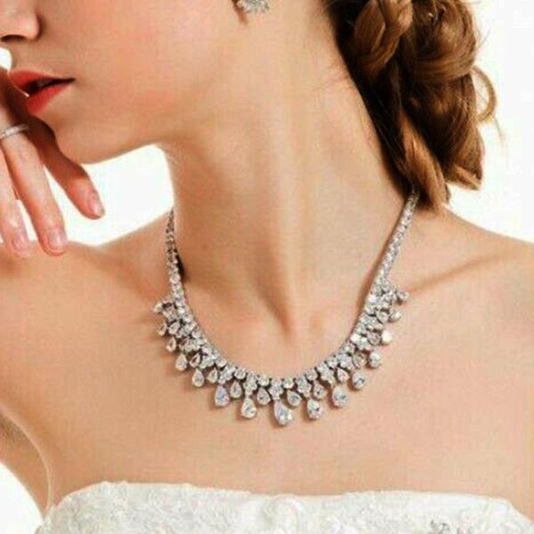 

chokers stonefans cubic zirconia crystal choker necklace luxury cz water drops charm clavicle chain bridal neck jewelry gifts, Golden;silver