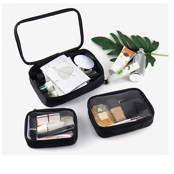 

cosmetic bags & cases waterproof brand makeup brush case black pvc bag travel storage transparent toilet clear necessaire toiletry