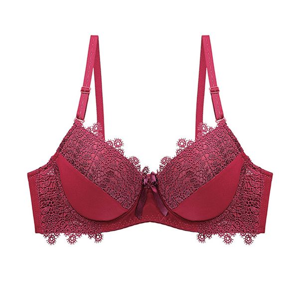 

bras solid lace thin cup bra ab gathering underwear, Red;black