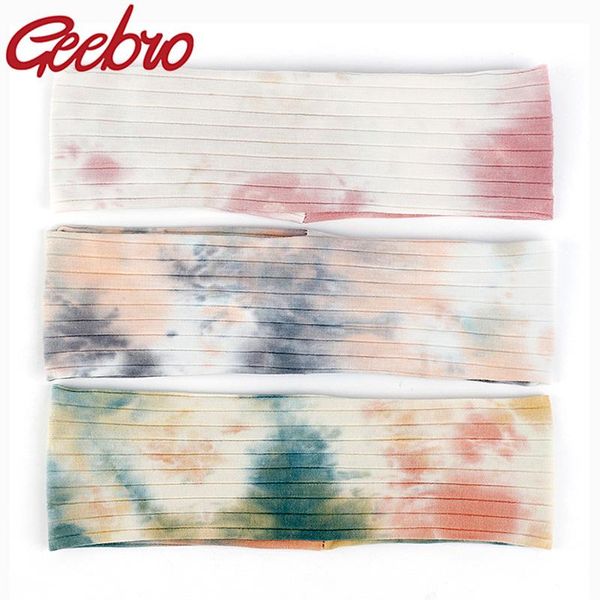 

geebro women ribbed cotton tie dye headband multi-color casual flat soft fashion hair band stretch lady girl accessories