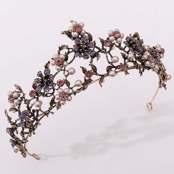 Barroco vintage preto roxo cristal pérolas nupcial tiaras coroa pageant véu tiara casamento acessórios de cabelo 210701209a