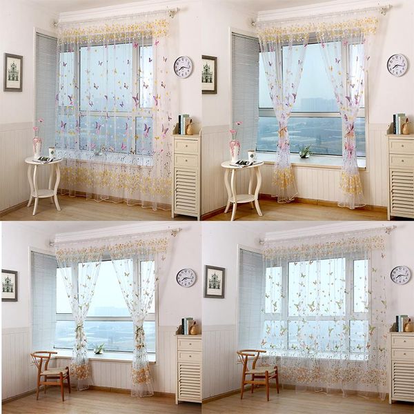

curtain & drapes [custom] gyv1092 butterfly 1pc sheer voile tulle curtains living room kitchen bedroom home decorative window