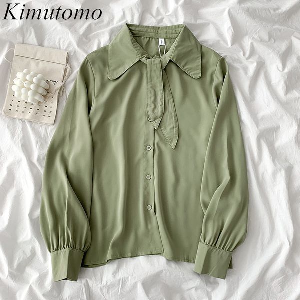 

kimuomo elegant solid blouse women spring fashion ladies turn-down collar long sleeve single breasted shirt casual 210521, White
