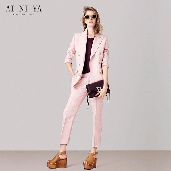 

jacket+pants women business suits pink formal casual office uniform styles ladies elegant pant female trouser suit custom women's two p, White