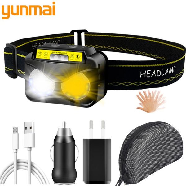 

headlamps xm-l2 u3 white & yellow color sensor led headlamp built in battery yunmai head lamp headlight light