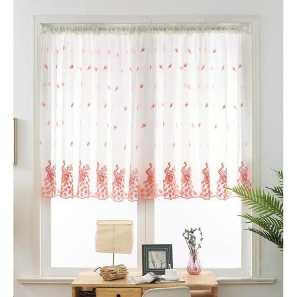 

peacock embroidered short window curtain for study living room decor & drapes