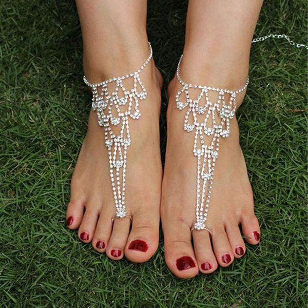 

anklets personality women girls beads pendant anklet fashion tassel rhinestone crystal beach foot chain jewelry, Red;blue