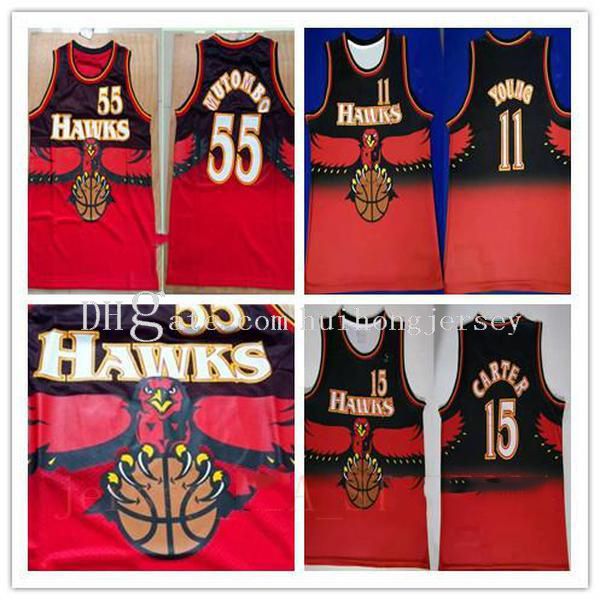 

vintageatlantahawks 11 traeyoung 15 vince carter jersey vancouver 55 dikembe mutombo retro red basketball jerseys, Black;red