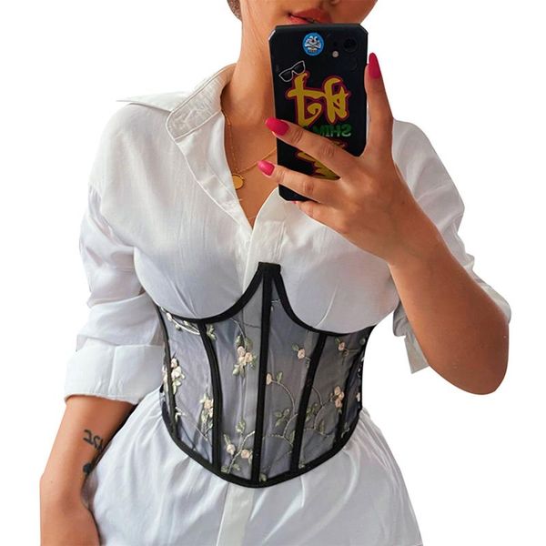 

belts hirigin women corset mesh embroidery fish bone shape with vertical pattern decoration cummerbunds, Black;brown