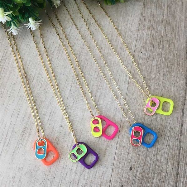 

5pcs fashion colorful soda pop tab necklace charm gold can link chain enamel women girl unusual jewelry 210929, Silver