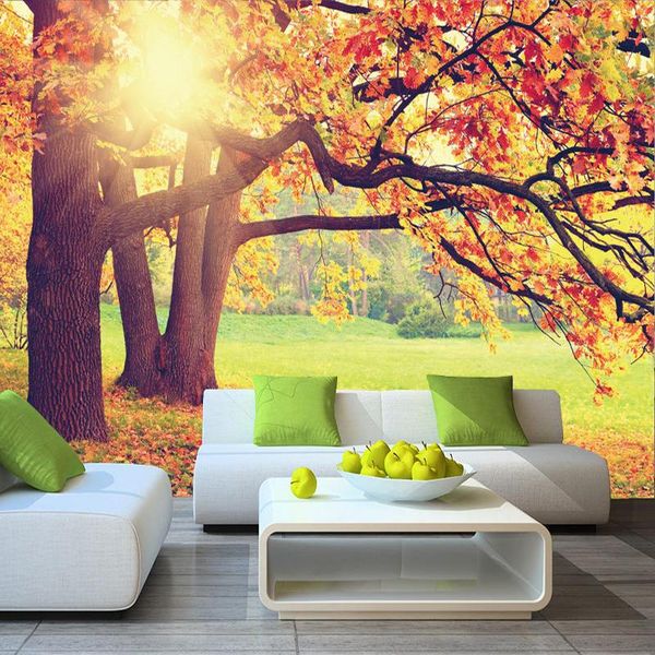 

wallpapers dropship custom po wallpaper autumn leaves sunshine 3d wall mural tv sofa backdrop decor papel de parede paisagem