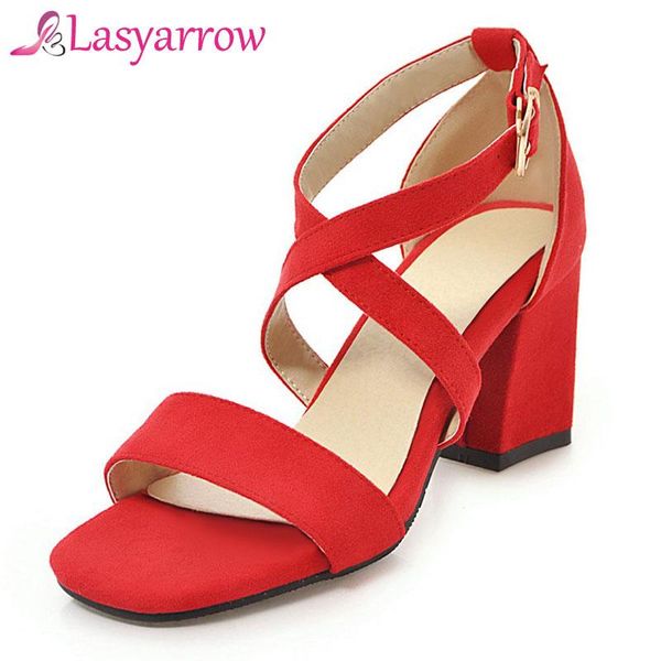 

dress shoes lasyarrow brand woman flock gladiator sandals women summer thick heels buckle strap beach, Black