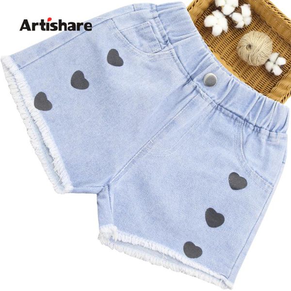 

girls jeans heart pattern short kids girl denim for summer clothes 6 8 10 12 14, Blue