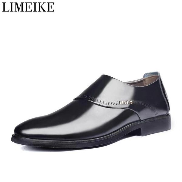 

dress shoes limeike fashion leather men business loafers pointy black oxford comfortable formal wedding