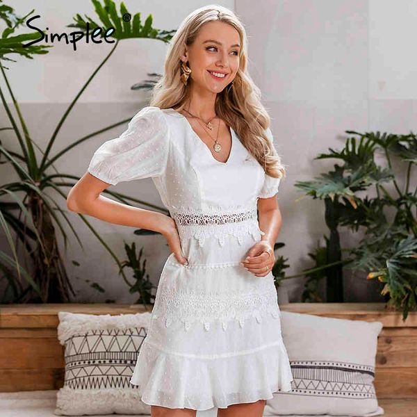 

women hollow out white puff sleeve ruffled v neck bodycon casual buttons beach work party retro summer dress 210414, Black;gray