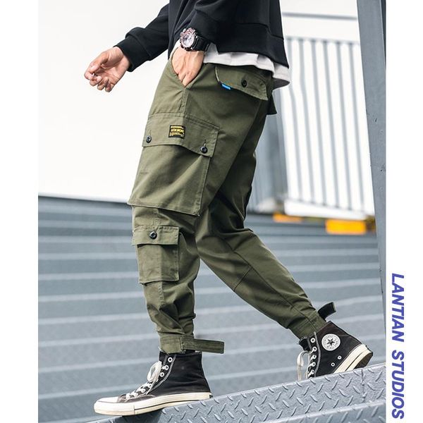 

men's pants lantian japanese men cargon 2021 autumn man casual trousers korean streetwear joggers plus size male harem, Black