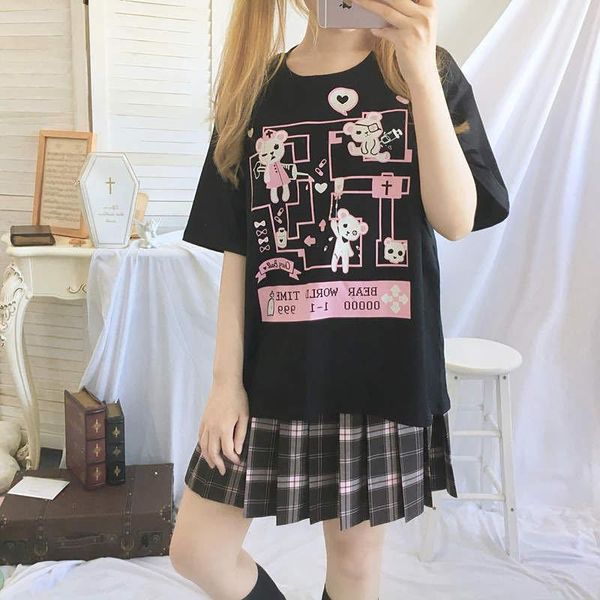 

women's t-shirt anime casual ulzzang streetwear kawaii korean tee harajuku manga short sleeve clothes grunge, White