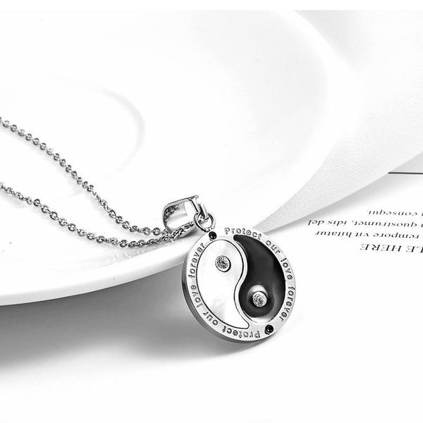 

pendant necklaces chinese style ancient tai chi yin-yang eight diagram necklace male hip-hop titanium steel black white jewelry, lp1616, Silver