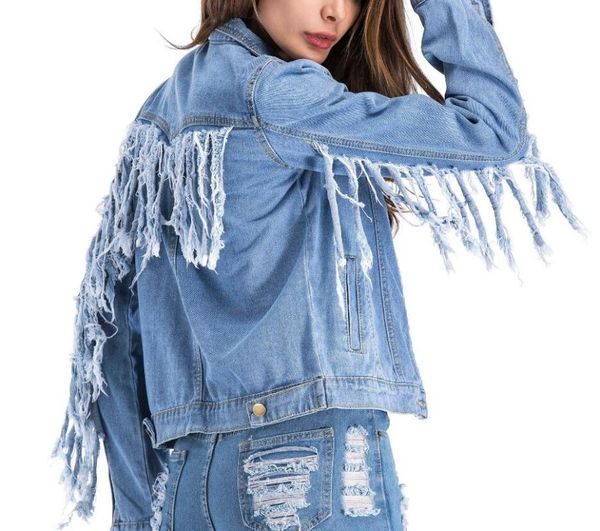 

spring and autumn short jacket back tassel large size denim women's row buckle wholesale discount jackets, Black;brown
