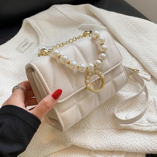 

shoulder bags mini pu leather flap crossbody with short pearl handle for women 2021 chain handbags and purses totes