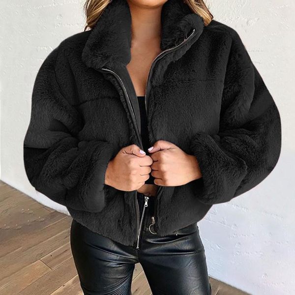 

women's jackets fashion womens fleece with pocket solid color long sleeve zipper coats casual ladies loose warm scarf collar #g1, Black;brown