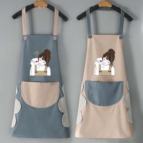 

apron household fashion with pocket kitchen hand wipe hanging neck apron