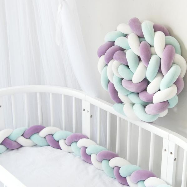

pillow 2m/ born baby bed bumper infant crib protector weaving knot plush room decor
