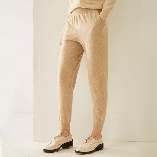 

women's pants & capris the fashion style of autumn/winter 2021 is 100% pure cashmere trousers, slim-fitting trousers, Black;white