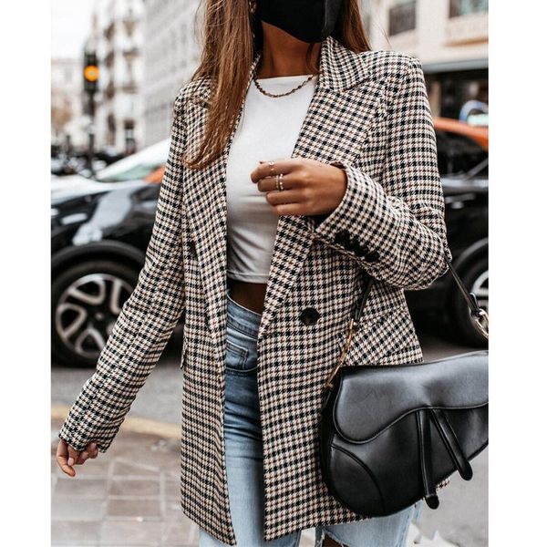 

women's vests autumn blazers for women elegant long sleeve plaid coat female jacket 2021 fashion casual slim fall winter jackets #t1g, Black;white