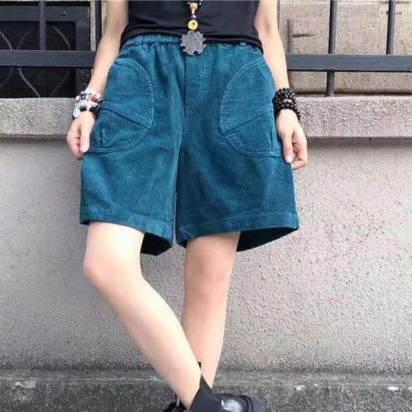 

capris 2021 summer female korean style loose cotton velvet pocket wide leg elastic casual at waist height of knee w102 pants, Black;white