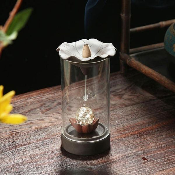 

fragrance lamps incense burner lotus ceramic backflow waterfall cone holder censer home decor office teahouse creative