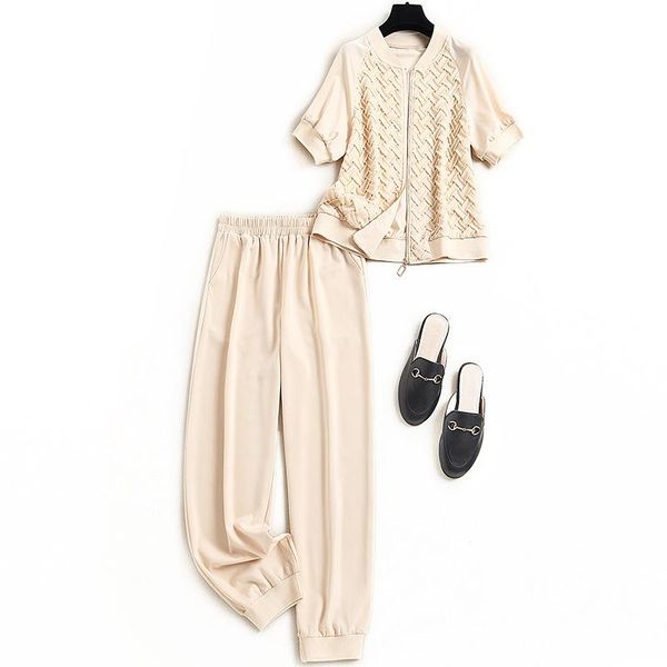 

casual 2 piece set zipper with short sleeve+pants clothes for women matching sets sweatpants women's two pants, White