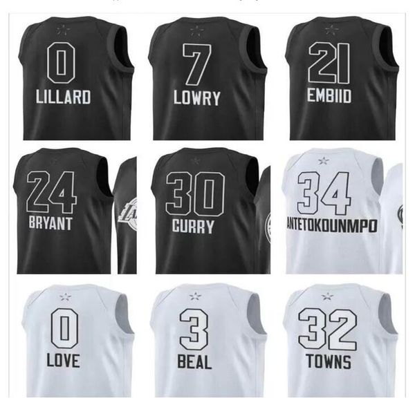 

custom printed all-star basketball jerseys thompson curry green lillard beal towns antetokounmpo lowry embiid simmons men women kids youth, Black;red