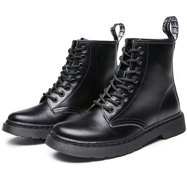 

boots women soft leather shoes woman white ankle motorcycle female autumn winter punk botas mujer spring y19i, Black