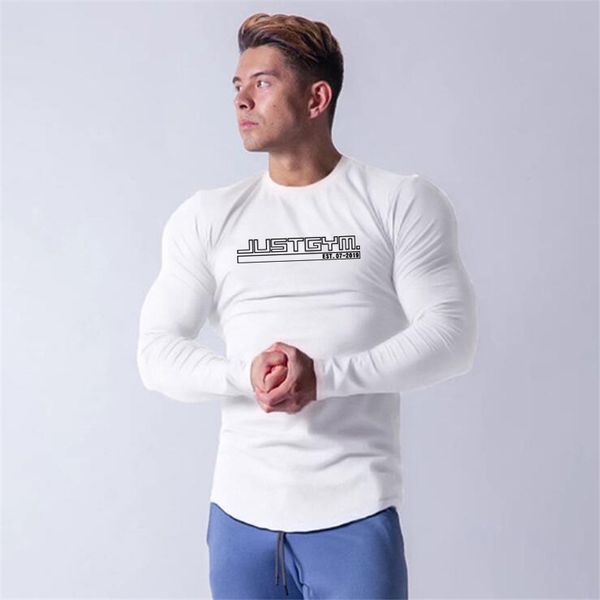 

fitness t shirt mens spring long sleeve t-shirt men just gym clothing compression shirt slim fit o-neck cotton tee shirt homme 210421, White;black