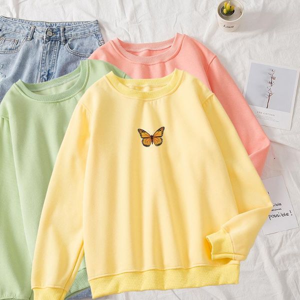 

women's hoodies & sweatshirts literary retro cotton women plus size harajuku fashion o neck butterfly hoodie long sleeve streetwear, Black