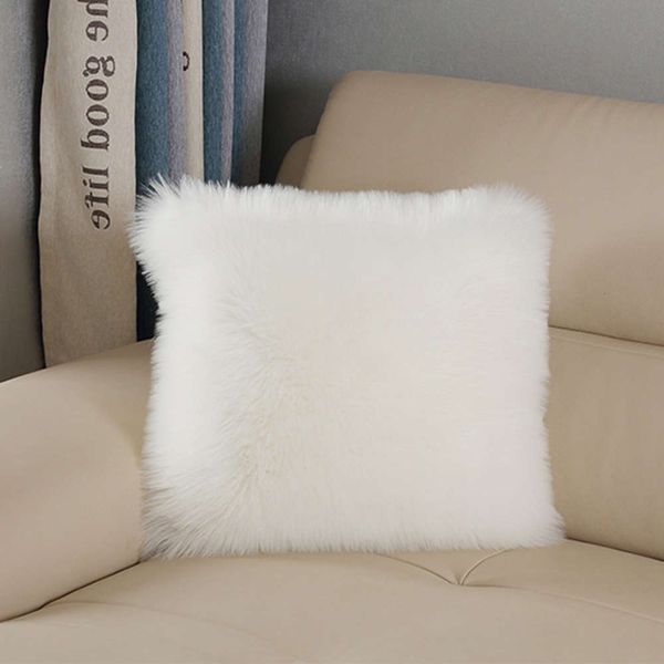 

modern simple north european plush pillow cushion cover home sofa bedside, White