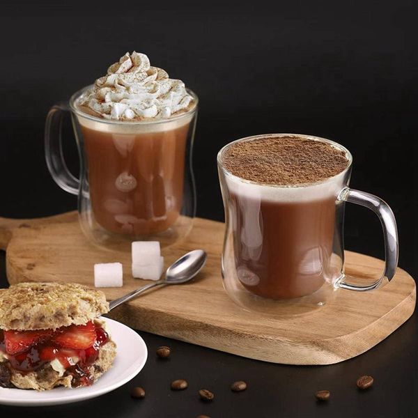 

double walled coffee glasses mugs cappuccino latte macchiato cups with handle borosilicate heat resistant glass wine