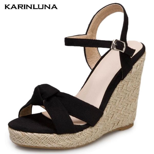 

karin wholesale plus size 50 leisure straw high heels summer ankle-strap wedges shoes woman sandals women, Black
