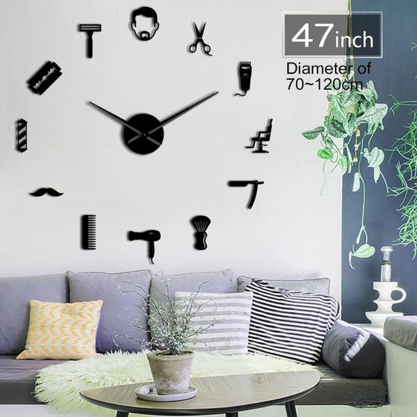 

wall clocks beard style barber shop large size clock male hairstyle mustache bearded man tools decorative diy giant watch